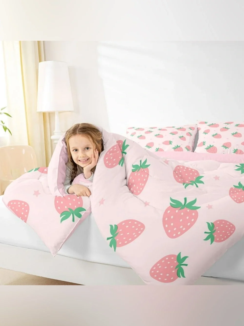 Feelyou Girly Pink Strawberry Twin Comforter Set